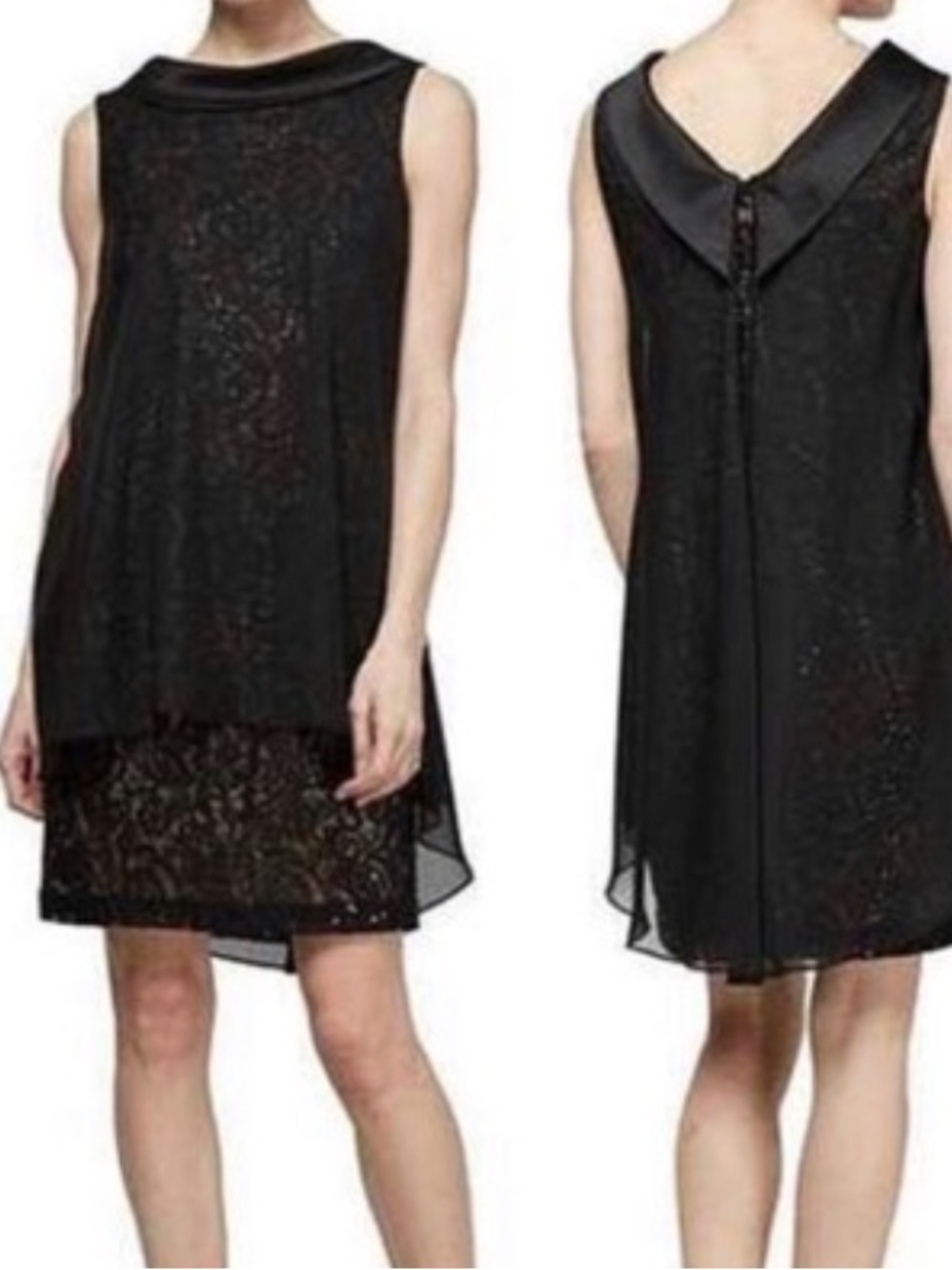 SLNY Black Party Dress with Sequin Lace and Chiffon Fully Lined Size 12 (JJ18)